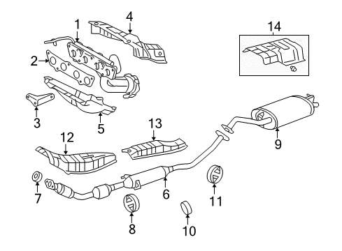 2005 Toyota Corolla Exhaust Manifold Muffler & Pipe Diagram for 17430-0D340