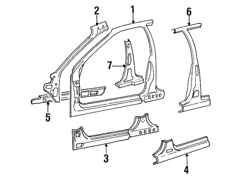 1996 Hyundai Sonata Center Pillar, Hinge Pillar, Rocker, Uniside Panel Assembly-Side Sill Inner, RH Diagram for 65180-34000