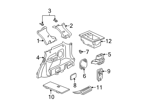 2006 Acura MDX Interior Trim - Quarter Panels Garnish Assembly, Right Rear Side (Graphite Black) Diagram for 84211-S3V-A10ZE