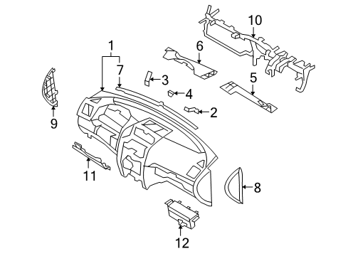 2009 Kia Borrego Cluster & Switches, Instrument Panel Bracket-Knee BOLSTER Diagram for 847552J000