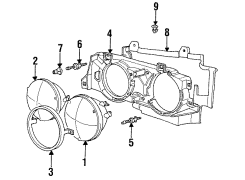 1992 BMW M5 Headlamps Covering Right Diagram for 51711946434