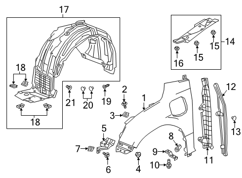 2021 Honda Clarity Fender & Components Enclosure R, FR. Diagram for 74105-TRT-A01