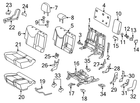 2016 Toyota Prius V Rear Seat Components Seat Back Pad Diagram for 71651-47090