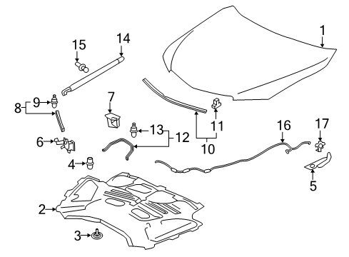 2018 Acura TLX Hood & Components Open Stay Assembly, Ho Diagram for 74142-TZ3-A11