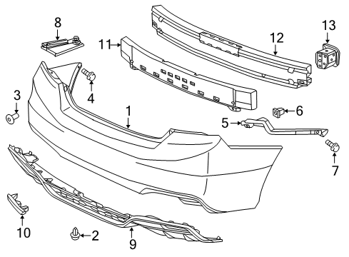 2014 Honda Civic Rear Bumper Spacer, L. RR. Bumper Side Diagram for 71598-TR3-A51