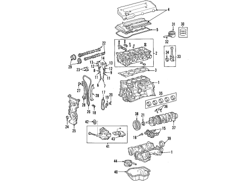2002 Toyota Highlander Engine Parts, Mounts, Cylinder Head & Valves, Camshaft & Timing, Oil Cooler, Oil Pan, Oil Pump, Balance Shafts, Crankshaft & Bearings, Pistons, Rings & Bearings Cover Diagram for 12601-28900