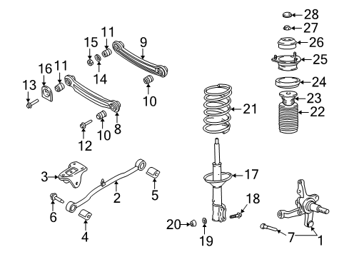 2000 Hyundai Accent Rear Suspension Components, Lower Control Arm, Stabilizer Bar Plate(B) Diagram for 55233-22001