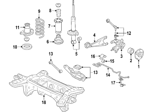 2007 Honda Ridgeline Rear Suspension Components, Lower Control Arm, Upper Control Arm, Stabilizer Bar Stopper, Rear Bump Diagram for 52722-SJC-A01