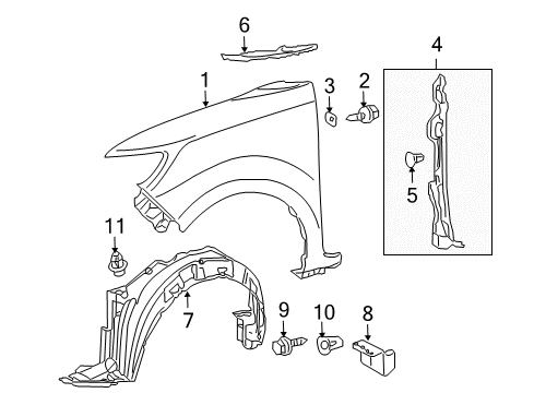 2008 Scion xB Fender & Components Fender Liner Pad Diagram for 53851-12130