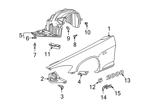 2008 Honda S2000 Fender & Components, Exterior Trim Stay, L. FR. Fender Diagram for 60262-S2A-000ZZ