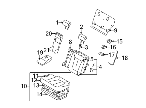 2009 Hyundai Santa Fe Second Row Seats 2Nd Seat Armrest Assembly, Left Diagram for 89900-0W510-J4K