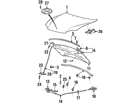 1998 Hyundai Tiburon Hood & Components Rivet-Blind Diagram for 1416004120