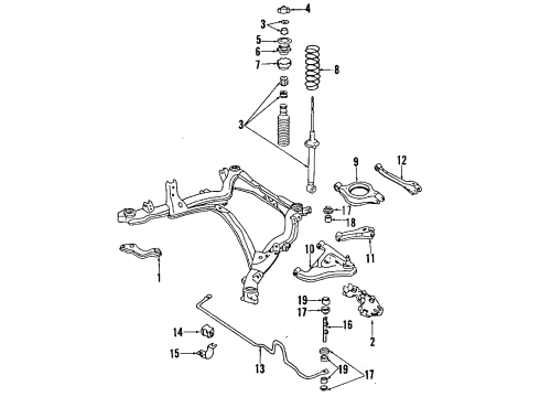 1991 Nissan 240SX Rear Suspension Components, Lower Control Arm, Upper Control Arm, Stabilizer Bar Shock Absorber Mounting Seal Diagram for 55338-35F00