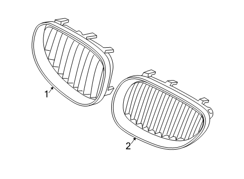 2007 BMW 525xi Grille & Components Grille Right Diagram for 51137065702