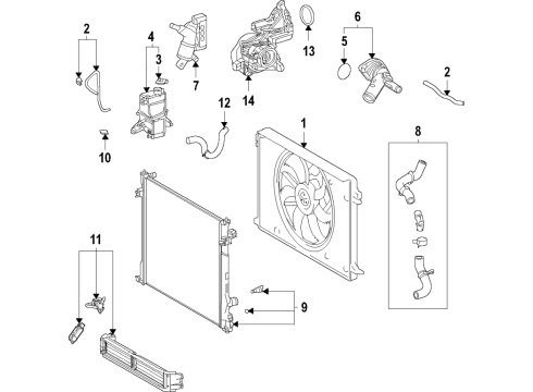 2021 Toyota Sienna Cooling System, Radiator, Water Pump, Cooling Fan Housing Sub-Assembly Wa Diagram for 16032-F0010
