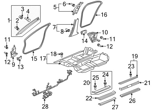 2006 Acura RL Interior Trim - Pillars, Rocker & Floor Garnish, Passenger Side (Porpoise Gray) Diagram for 84101-SJA-A04ZG