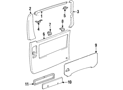 1995 Toyota Previa Interior Trim - Side Loading Door Upper Trim Panel Diagram for 67663-95D01-B8