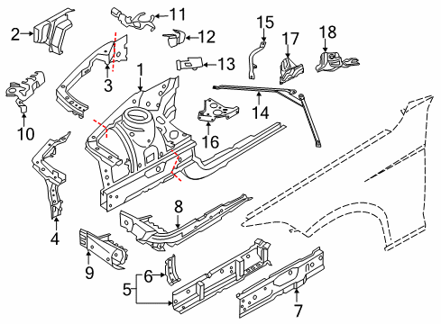 2016 BMW 435i xDrive Structural Components & Rails Extension, Wheel Housing Strut Left Diagram for 41007321723