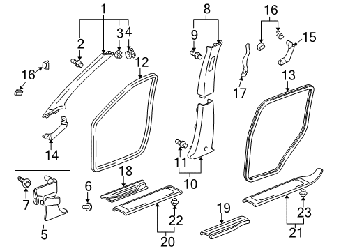 2010 Honda Ridgeline Interior Trim - Pillars, Rocker & Floor Grab Rail Assy. *NH220L* (CLEAR GRAY) Diagram for 83240-SJC-A01ZB