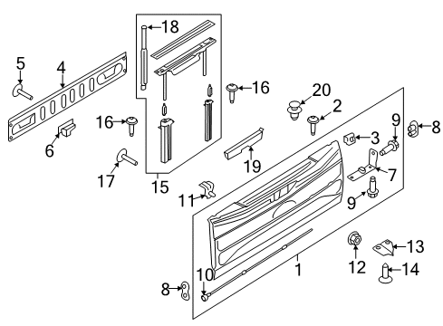 2021 Ford F-150 Tail Gate Pivot Diagram for FL3Z-99430B12-D