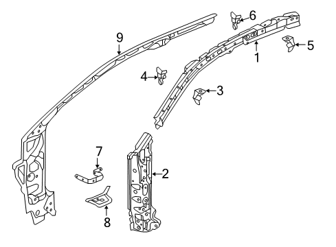 2019 Acura RLX Hinge Pillar Separator, Roof Side (Outer) Diagram for 63128-TY2-A01