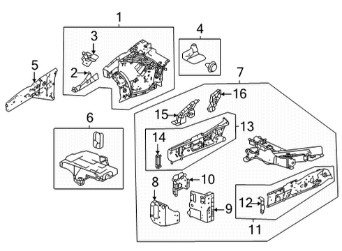 2022 Acura MDX Structural Components & Rails Bracket A Right, Front Bumper B Diagram for 60835-TYA-A00ZZ