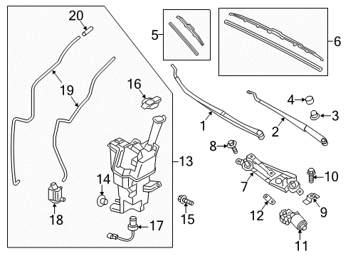 2017 Hyundai Elantra GT Wiper & Washer Components Windshield Washer Reservoir Assembly Diagram for 98620-A5010