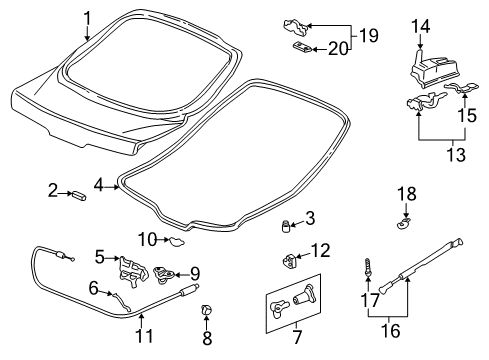 1995 Acura Integra Gate & Hardware Weatherstrip, Tailgate Diagram for 74440-ST7-000