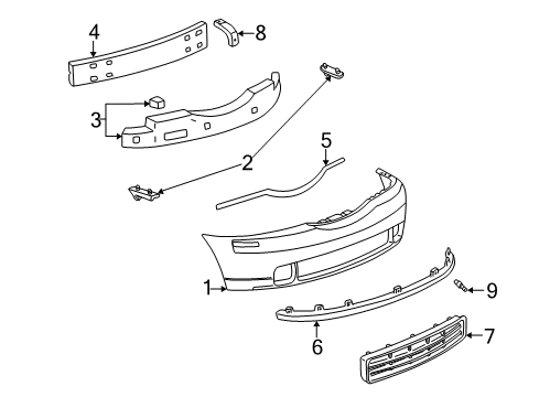 2003 Lincoln LS Front Bumper Valance Panel Diagram for 3W4Z-17626-DA