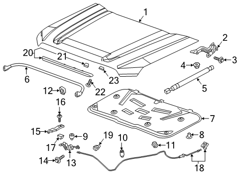 2019 GMC Sierra 1500 Hood & Components Molding Retainer Diagram for 15286992