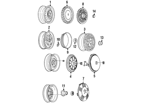 1986 Oldsmobile Cutlass Ciera Wheels Hub Cap ASSEMBLY Diagram for 22531490