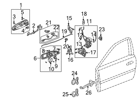 2003 Acura CL Keyless Entry Components Protector, Left Front Door Handle Diagram for 72170-S0K-A00
