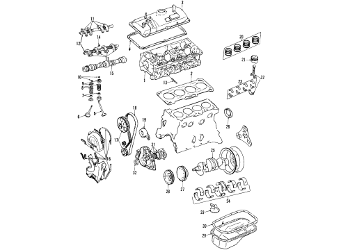 1991 Hyundai Scoupe Engine Parts, Mounts, Cylinder Head & Valves, Camshaft & Timing, Oil Pan, Oil Pump, Crankshaft & Bearings, Pistons, Rings & Bearings Retainer-Valve Spring Diagram for 22222-21000