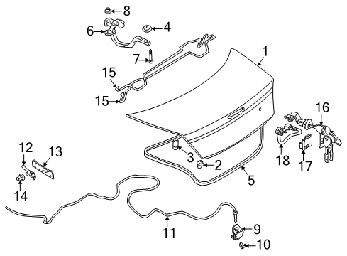 2002 Chrysler Sebring Trunk Lid & Components, Exterior Trim Cylinder Lock Deck Lid Diagram for MR566181