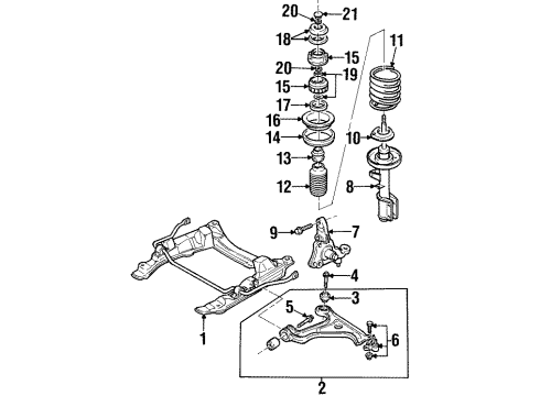 1997 Cadillac Catera Front Suspension Components, Lower Control Arm, Stabilizer Bar Insulator, Front Spring Upper Diagram for 90217221