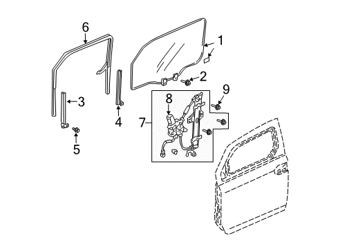 2004 Honda Element Front Door Sash, L. FR. Door Center (Lower) Diagram for 72271-SCV-A01