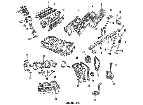 2001 Dodge Ram 1500 Engine Parts, Mounts, Cylinder Head & Valves, Camshaft & Timing, Oil Pan, Oil Pump, Crankshaft & Bearings, Pistons, Rings & Bearings Gasket Pkg-Engine Diagram for 4897385AC