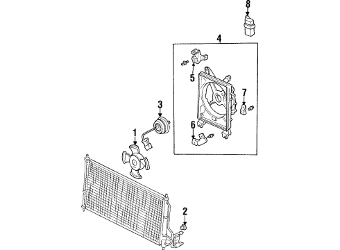 1998 Acura TL A/C Condenser Fan Stay, Power Steering Hose Clamp Diagram for 38618-P1R-000