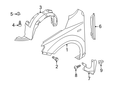 2012 Kia Forte Fender & Components, Exterior Trim Insulator-Fender, RH Diagram for 841261M001