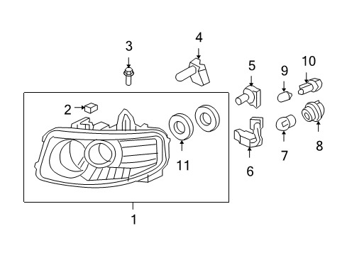 2007 Honda Element Bulbs Headlight Unit, Passenger Side Diagram for 33101-SCV-A12