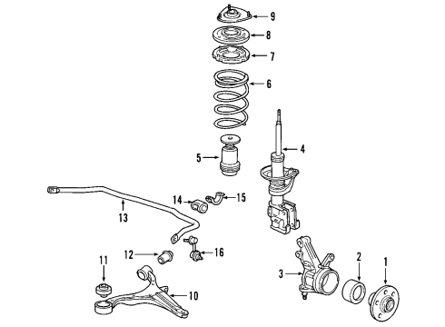 2011 Honda Element Front Suspension Components, Lower Control Arm, Stabilizer Bar Rubber, Front Bump Stop Diagram for 51722-S7A-014