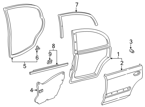 1996 Honda Civic Rear Door Weatherstrip, L. RR. Door Diagram for 72850-S04-003