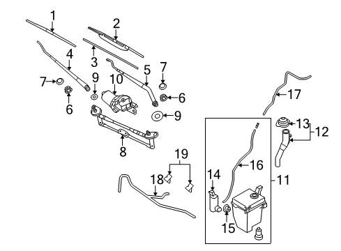 2008 Kia Rio Wiper & Washer Components Passenger Windshield Wiper Blade Assembly Diagram for 983612F000