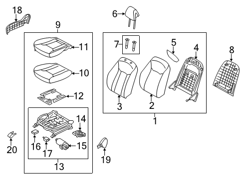 2013 Hyundai Azera Passenger Seat Components Front Passenger Side Seat Back Covering Diagram for 88461-3V470-XBC