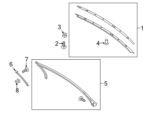 2021 Ford Mustang Exterior Trim - Roof Upper Weatherstrip Retainer Diagram for FR3Z-6302564-B