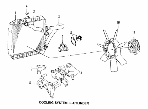 1993 Dodge Ram 50 Cooling System, Radiator, Water Pump, Cooling Fan Part Diagram for MD997615