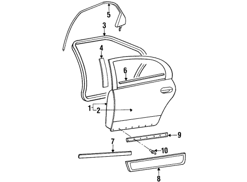 1995 Dodge Intrepid Rear Door & Components, Exterior Trim MOULDING-B/S Rear Door Seamless Diagram for PR17MBF