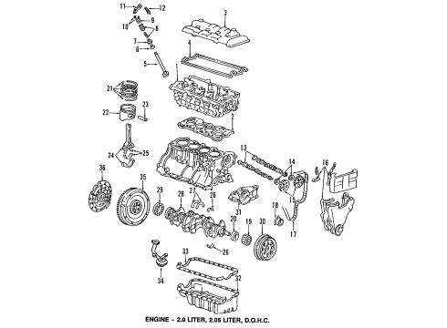 1991 Honda Prelude Engine Parts, Mounts, Cylinder Head & Valves, Camshaft & Timing, Oil Pan, Oil Pump, Crankshaft & Bearings, Pistons, Rings & Bearings Pulley, Timing Belt Driven Diagram for 14211-PK2-013