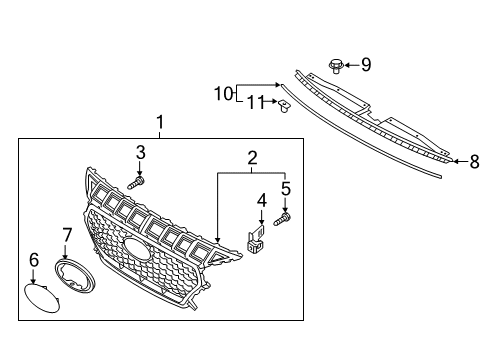 2019 Hyundai Elantra GT Grille & Components Front Radiator Grille Diagram for 86380-G3030