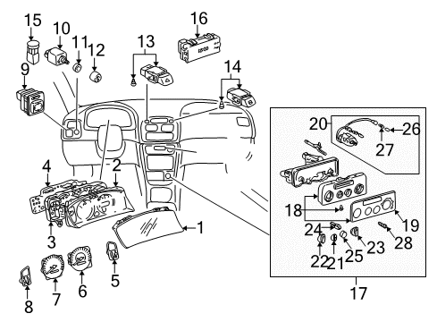 1998 Toyota Corolla A/C & Heater Control Units Defroster Switch Diagram for 84790-02040-B0
